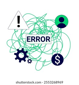 Notification error message. 404 error landing page design. Online service notification concept. System error, broken page.  Flat vector illustration