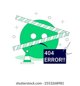 Notification error message. 404 error landing page design. Online service notification concept. System error, broken page.  Flat vector illustration