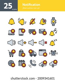 Notification filled outline icon set. Vector and Illustration.