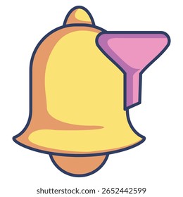 Notification filter icon represented by bell, Filter Lineal Color style.
