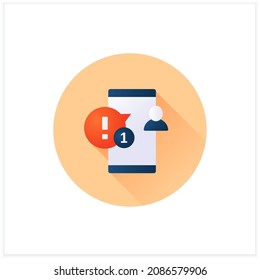 Notification flat icon. Someone left comments on social networks. Exclamation pointer. Fresh message from people. Warnings concept.3d vector illustration