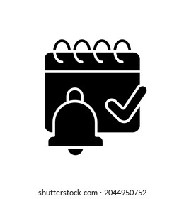 Notification glyph icon. Calendar. Vector fill black illustration.