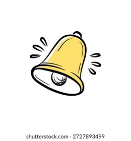 Icono dibujado a mano del Doodle de la campana que suena. Vector de alerta o recordatorio.