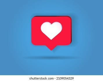 Notification heart like icon on blue. Social network app icon. Vector illustration