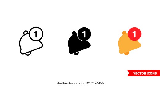 Notification icon of 3 types: color, black and white, outline. Isolated vector sign symbol.