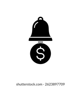 Ícone de Notificação com Sino e Símbolo de Dólar em Preto