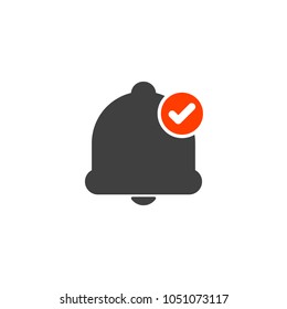 Notification icon with check sign. Notification icon and approved, confirm, done, tick, completed symbol. Vector icon