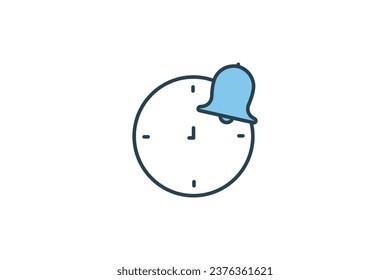 Notification icon. clock with bell. icon related to warning, notification. suitable for web site, app, user interfaces, printable etc. Flat line icon style. Simple vector design editable