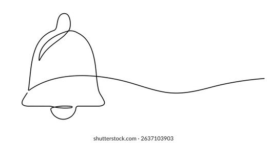 Notification Icon Continuous Line Art Illustration, Continuous one line cartoon doodle hand drawn of yellow bell, Simply golden bell icon isolated on white background, Vector illustration, colors.