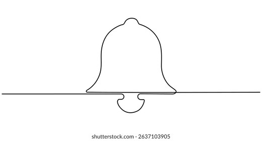 Notification Icon Continuous Line Art Illustration, Continuous one line cartoon doodle hand drawn of yellow bell, Simply golden bell icon isolated on white background, Vector illustration, colors.