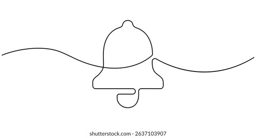Notification Icon Continuous Line Art Illustration, Continuous one line cartoon doodle hand drawn of yellow bell, Simply golden bell icon isolated on white background, Vector illustration, colors.