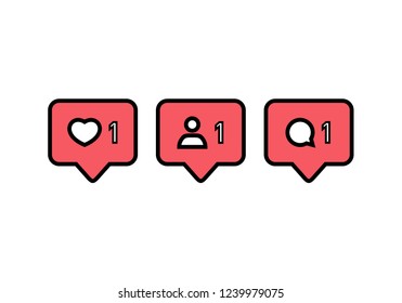 Notification Icon. Like icon vector. Comment icon vector. Follower icon vector. Social media. Social network