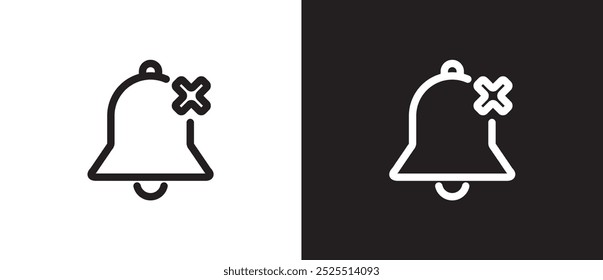 Icono de notificación en silencio, símbolo de alarma, símbolo de mensaje entrante, campana de Suscripción, recordatorio. Icono de notificación Ilustración vectorial sobre fondo blanco y negro. Trazos editables. Notificación silenciosa.