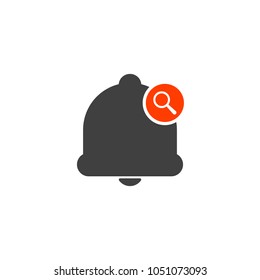 Notification icon with research sign. Notification icon and explore, find, inspect symbol. Vector icon