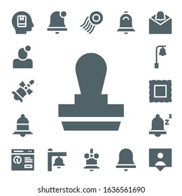notification icon set. 17 filled notification icons. Included Memorize, Notification, Bell, Stamp, Snooze, Pop up, Alarm bell, Followers icons