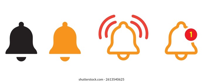 Notification icon set. Bell for subscribe, alarm and push chat alert. Eps 10