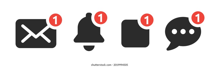 Notification Icon Set. New E-mail, New Message Icon. Social Media Chat Notify Communication. Vector Illustration