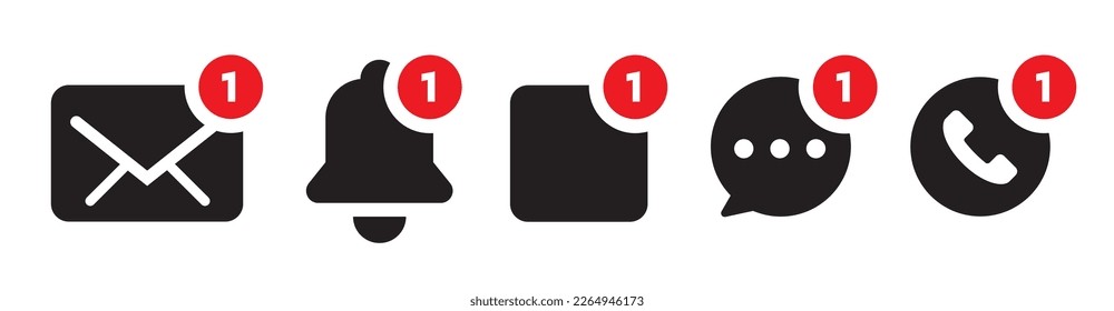 Juego de iconos de notificación. Nuevo e-mail, nuevo icono de mensaje. Chat en medios sociales notifica comunicación. Ilustración vectorial 10 pasos.