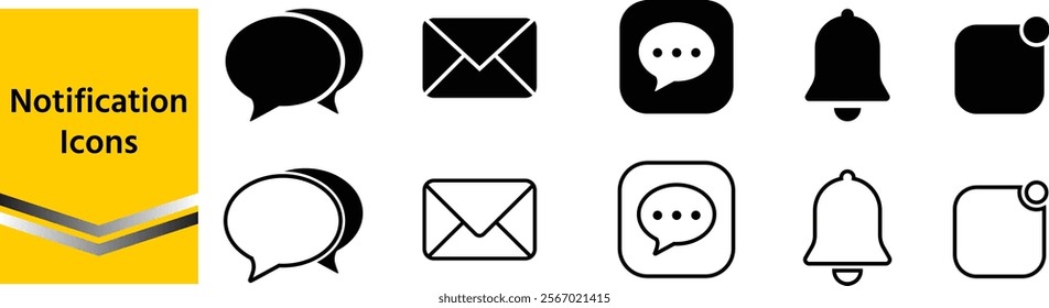 Notification Icon set, Reminder, Bell, Mail, Message, Notice 
