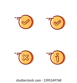 notification icon tick one, notification icon check two, cross icon, exclamation icon - vector