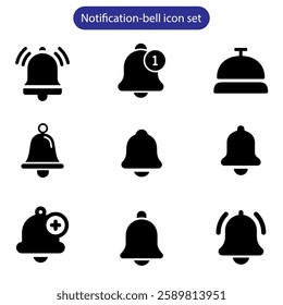 Notification icon vector art, Set of bell alert icon isolated on white background, black alarm vector illustration, symbol for your web site UI, logo, app.