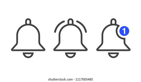 Notification icon vector, material design, Social Media element, User Interface sign, EPS, UI, Image, Illustration. New message. Bells set.