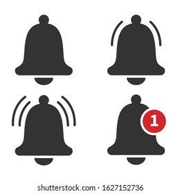 Notification icon vector, material design, Social Media element, User Interface sign, EPS, UI, Image, Illustration. New message. Bell icons with the different status.