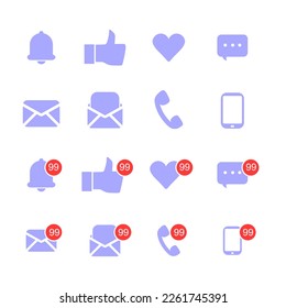 Notification icon vector, material design, Social Media element, User Interface sign, EPS, UI, Image, Illustration. New message. Bells set.
