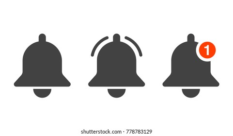 Notification icon vector, material design, Social Media element, User Interface sign, EPS, UI, Image, Illustration. New message. Bell icons with the different status. 