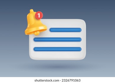 Notification icon with yellow bell with notification counter and speech bubble. Social media or instant messenger reminder concept. Realistic 3D vector illustration