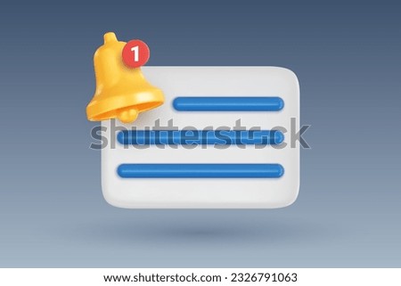 Notification icon with yellow bell with notification counter and speech bubble. Social media or instant messenger reminder concept. Realistic 3D vector illustration