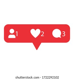 Notification icon,like , new messega , heart . Flat icon on white backdrop. Vector.