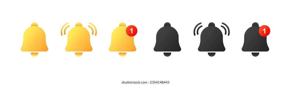Notification icons. Different styles, color, bell notifications, new notification. Vector icons