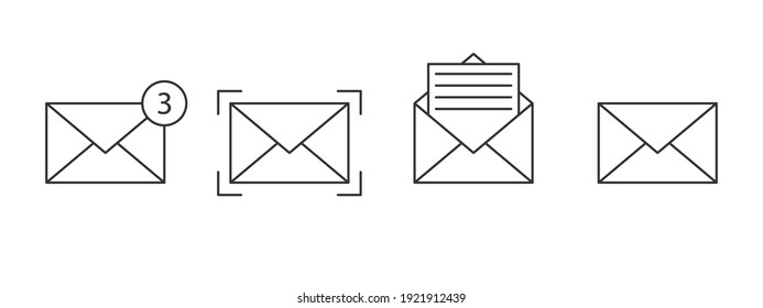 Iconos de notificación lineales. Iconos de mensajes configurados. Iconos de correo electrónico. Iconos de sobres. Ilustración del vector