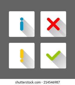 Notification icons with long shadow suitable for custom web design and computer purposes
