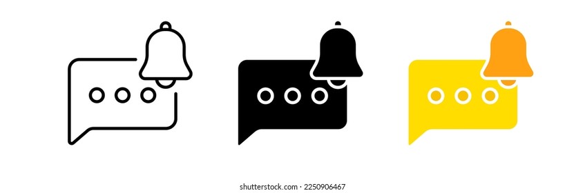 Notification icons set. Bell, message, speech bubble, text, chat, app. messenger, internet, interlocutor, mail, news, screen. communication concept. vector line icon in different styles