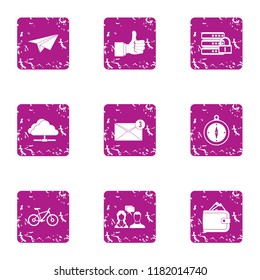 Notification icons set. Grunge set of 9 notification vector icons for web isolated on white background