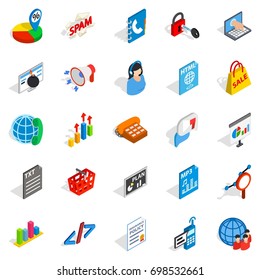 Notification icons set. Isometric set of 25 notification vector icons for web isolated on white background