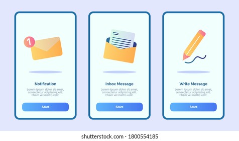 Notification inbox message write message for mobile apps template banner page UI with three variations modern flat color style