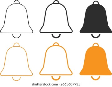 Conjunto de iconos de campana de mensaje de bandeja de entrada de notificación, campana de notificación de mensaje, signo de número de notificación, símbolo de alarma de icono de campana,
