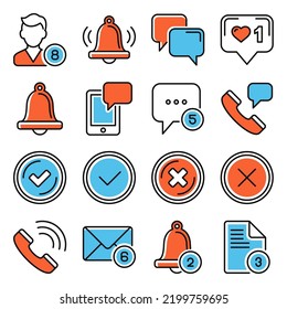 Notification and Information Icons Set on White Background. Vector illustration
