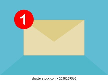 Icono de la carta de notificación de correo electrónico (correo electrónico) sobre el vector plano de fondo azul.