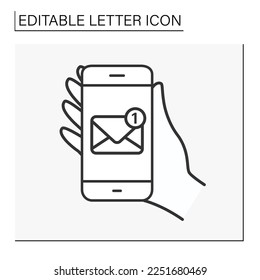  Notification line icon. New message on smartphone. Letter concept. Isolated vector illustration. Editable stroke