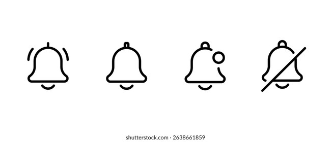 Notification line icon set. Bell, alert, message, warning, reminder, push notification, pop-up, buzzer, app UI, system alert, mobile interface vector. Thin PNG and transparent icon pack.