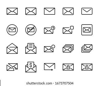 Notification line icon set. Collection of vector symbol in trendy flat style on white background. Mail sings for design.