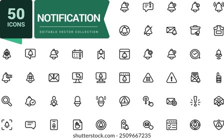 Symbolsatz für Benachrichtigungszeile. Enthält Symbole wie Stummschalten, Hinweis, Signalton und mehr. Pixel perfekt, minimalistische Web-und UI-Symbol. Gliederungssymbolsammlungen.
