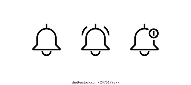 Notification line icon vector, material design, Social Media element, User Interface sign, EPS, UI, Image, Illustration. New message. Bell line icons with the different status. - Vector