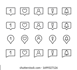 Notification line icons set. Stroke vector elements for trendy design. Simple pictograms for mobile concept and web apps. Vector line icons isolated on a white background. 