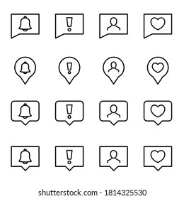Iconos de línea de notificación establecidos. Elementos vectores de trazo para el diseño de moda. Pictogramas simples para concepto móvil y aplicaciones web. Iconos de línea de vectores aislados en un fondo blanco.