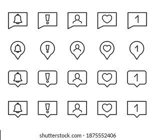 Notification line icons set. Stroke vector elements for trendy design. Simple pictograms for mobile concept and web apps. Vector line icons isolated on a white background.